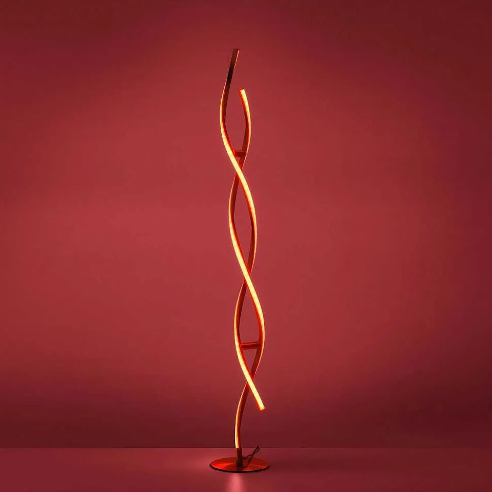 Lampadaire Leuchten-Direkt Lolasmart-Swing Led Acier Brosse, 2 Lumieres, Telecommandes, Changeur De Couleurs