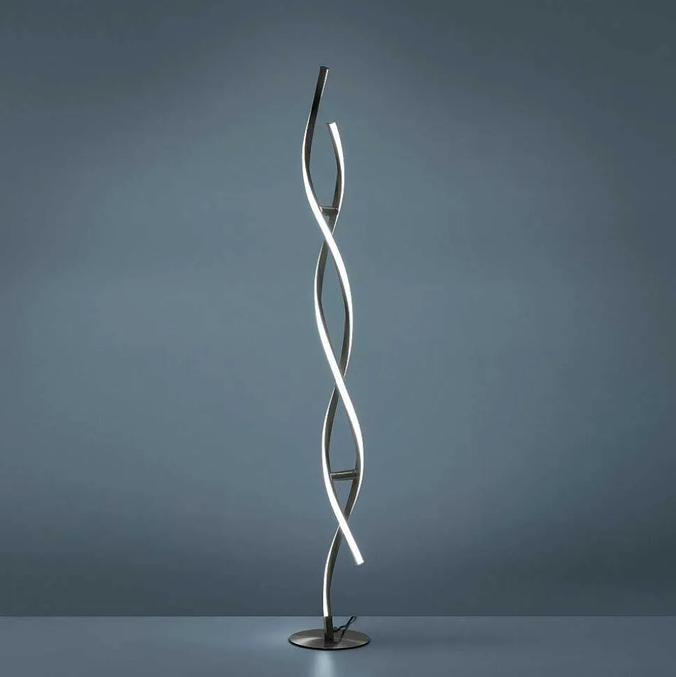 Lampadaire Leuchten-Direkt Lolasmart-Swing Led Acier Brosse, 2 Lumieres, Telecommandes, Changeur De Couleurs