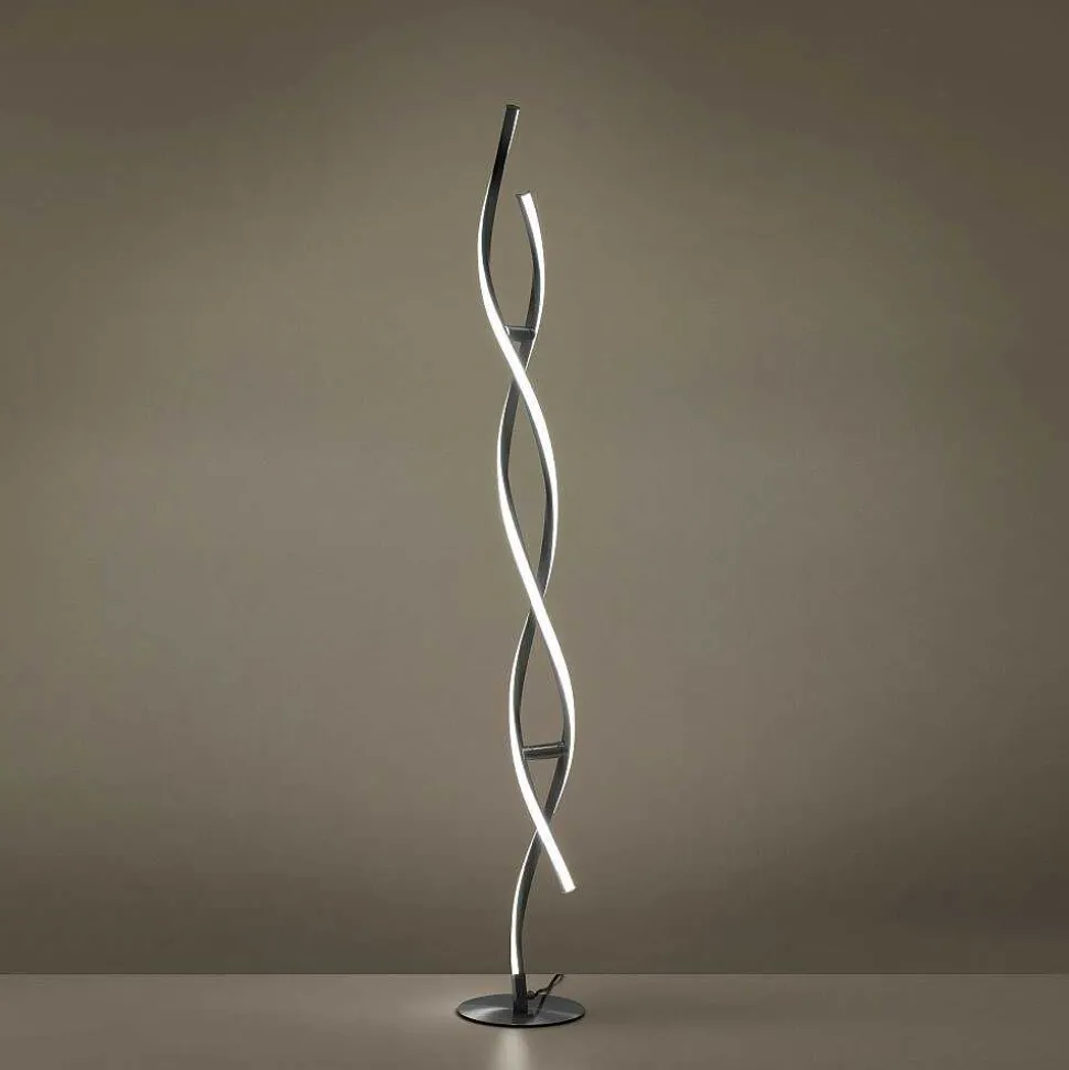 Lampadaire Leuchten-Direkt Lolasmart-Swing Led Acier Brosse, 2 Lumieres, Telecommandes, Changeur De Couleurs