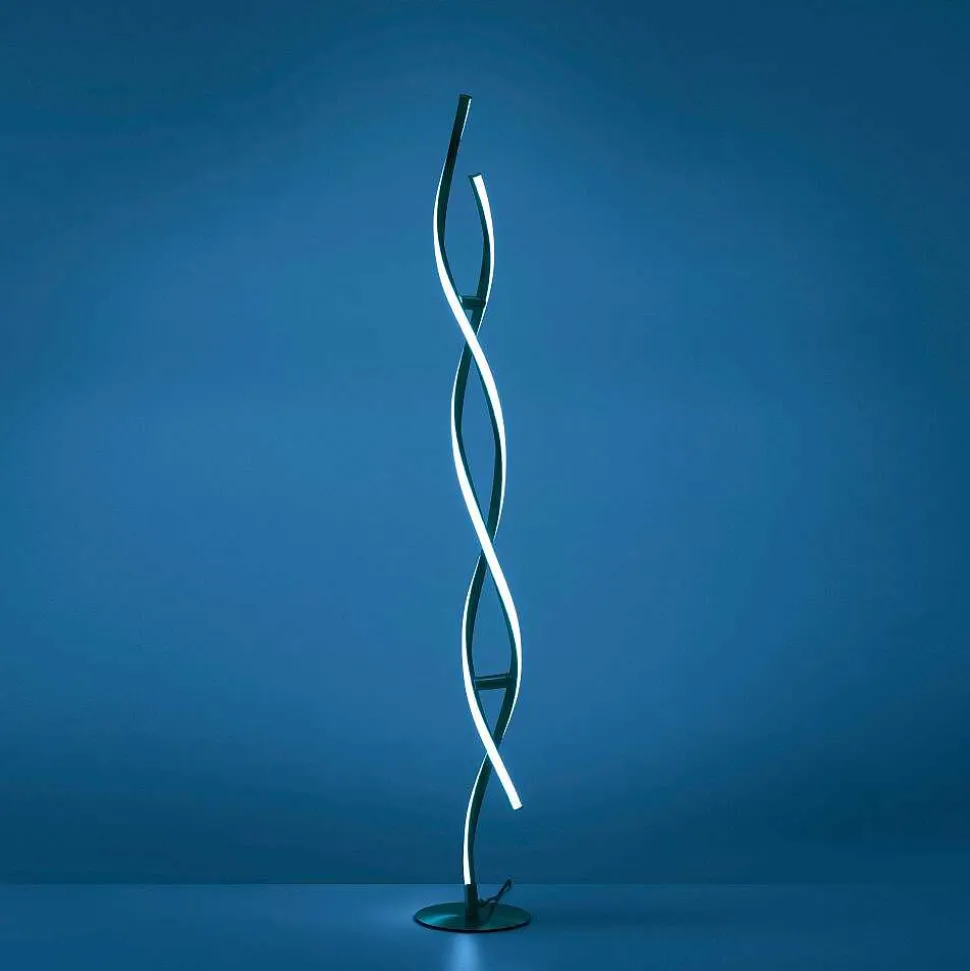 Lampadaire Leuchten-Direkt Lolasmart-Swing Led Acier Brosse, 2 Lumieres, Telecommandes, Changeur De Couleurs