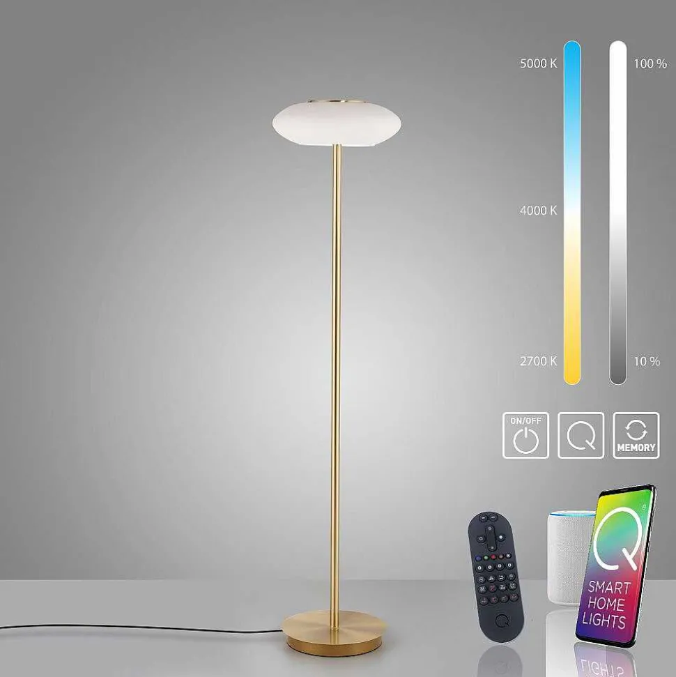 Lampadaire Paul Neuhaus Q-Etienne Led Laiton, 1 Lumiere, Telecommandes