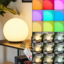 Lampe De Table Idual Dahlia Led Nickel Mat, 1 Lumiere, Telecommandes, Changeur De Couleurs