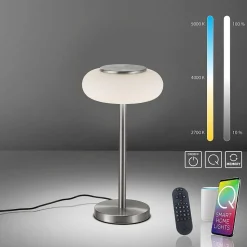 Lampe De Table Paul Neuhaus Q-Etienne Led Acier Brosse, 1 Lumiere, Telecommandes