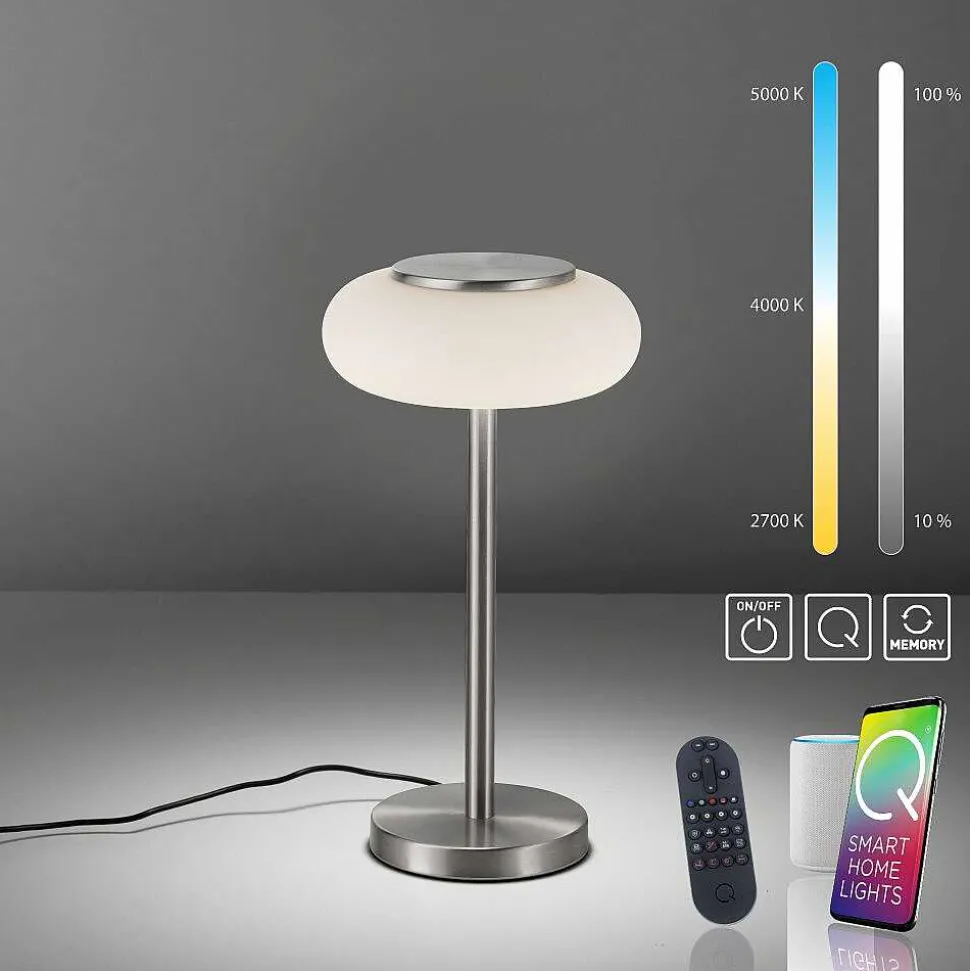 Lampe De Table Paul Neuhaus Q-Etienne Led Acier Brosse, 1 Lumiere, Telecommandes