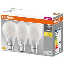 Osram Classic A Set De 3 Led B22D 6,5 Watt 2700 Kelvin 806 Lumen