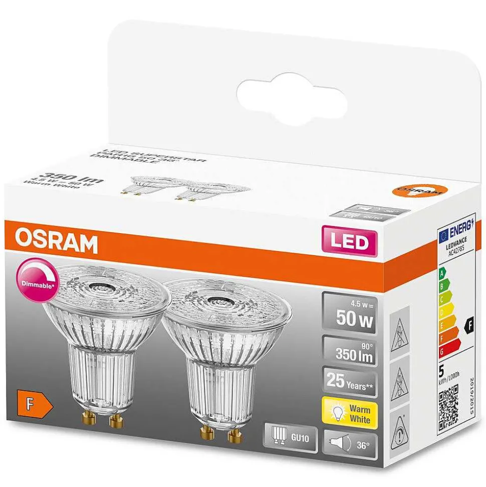 Osram Led Superstar Lot De 2 Led Gu10 4,5 Watt 2700 Kelvin 350 Lumen