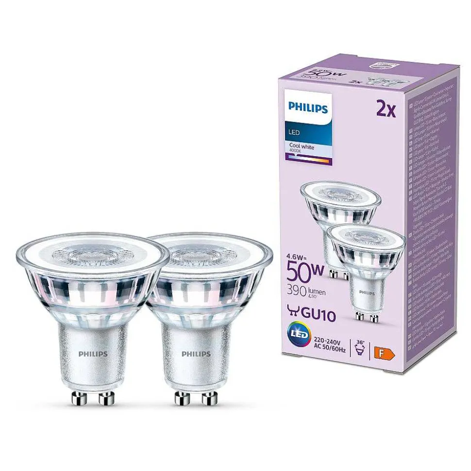 Philips Classic Lot De 2 Led Gu10 4,6 Watt 4000 Kelvin 390 Lumen