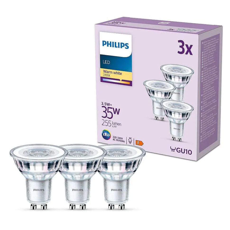 Philips Classic Lot De 3 Led Gu10 3,5 Watt 2700 Kelvin 255 Lumen