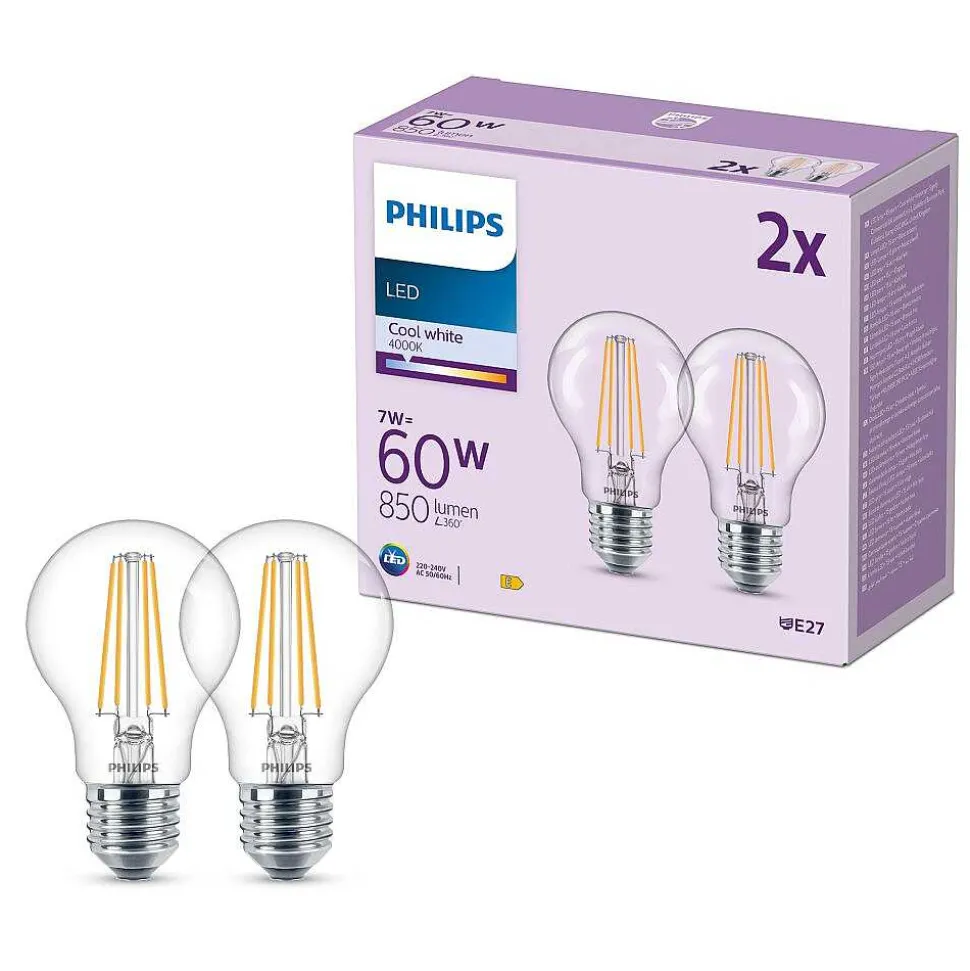 Philips Classic Lot De 2 Led E27 7 Watt 4000 Kelvin 850 Lumen