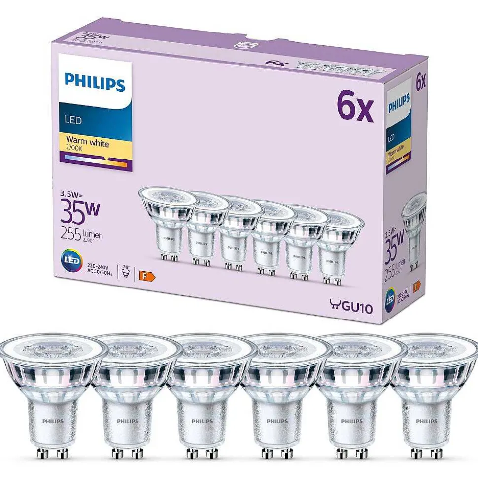 Philips Classic Lot De 6 Led Gu10 3,5 Watt 2700 Kelvin 255 Lumen