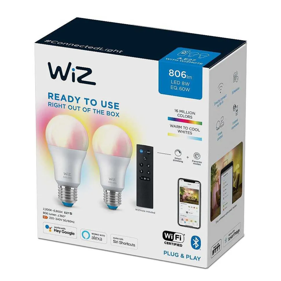 Philips Wiz Lot De 2 Led E27 8 Watt 2200 - 6500 Kelvin 806 Lumen