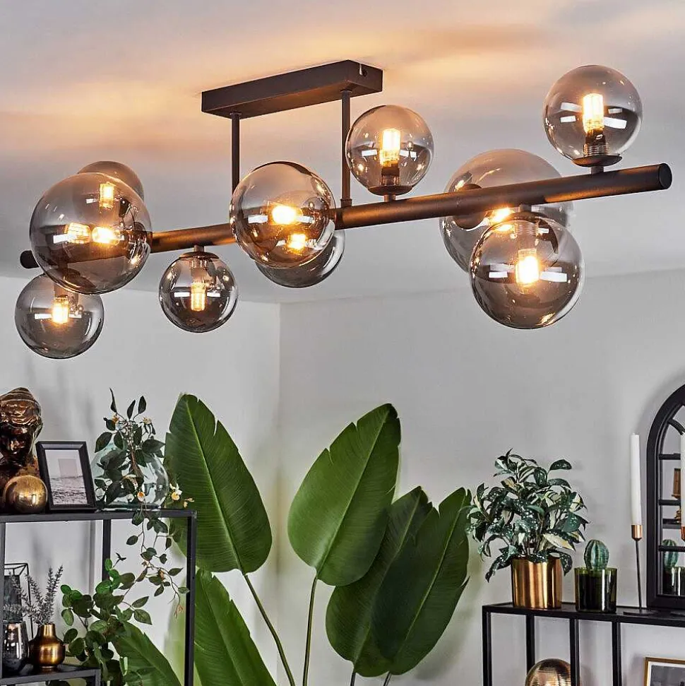 Plafonnier - Verre 10 Cm, 12 Cm, 15 Cm Chehalis Fume, 10 Lumieres