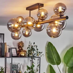 Plafonnier - Verre 10 Cm, 12 Cm, 15 Cm Chehalis Fume, 10 Lumieres