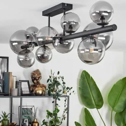 Plafonnier - Verre 10 Cm, 12 Cm, 15 Cm Chehalis Fume, 10 Lumieres