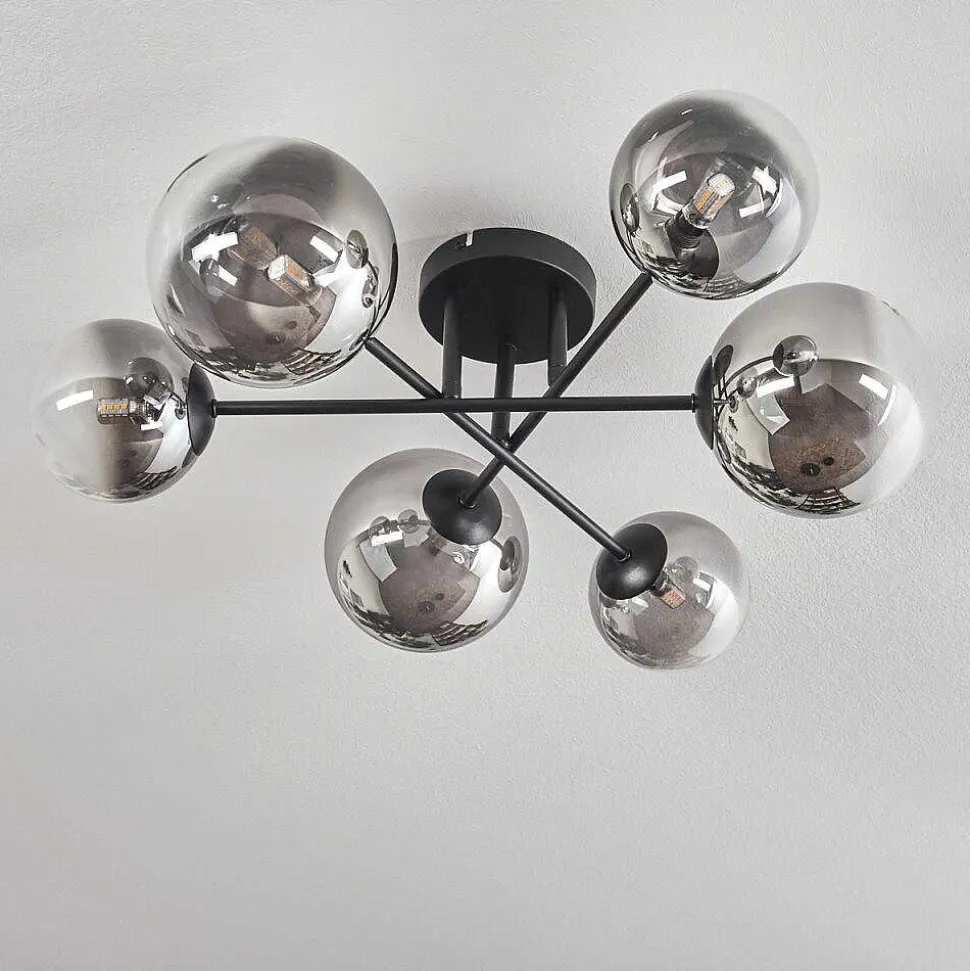 Plafonnier - Verre 12 Cm, 15 Cm Chehalis Clair, Fume, 6 Lumieres