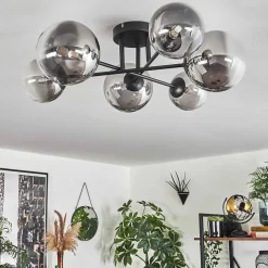 Plafonnier - Verre 12 Cm, 15 Cm Chehalis Clair, Fume, 6 Lumieres