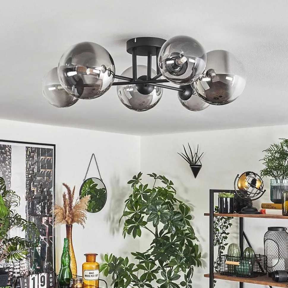 Plafonnier - Verre 12 Cm, 15 Cm Chehalis Clair, Fume, 6 Lumieres