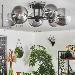 Plafonnier - Verre 12 Cm, 15 Cm Chehalis Clair, Fume, 6 Lumieres