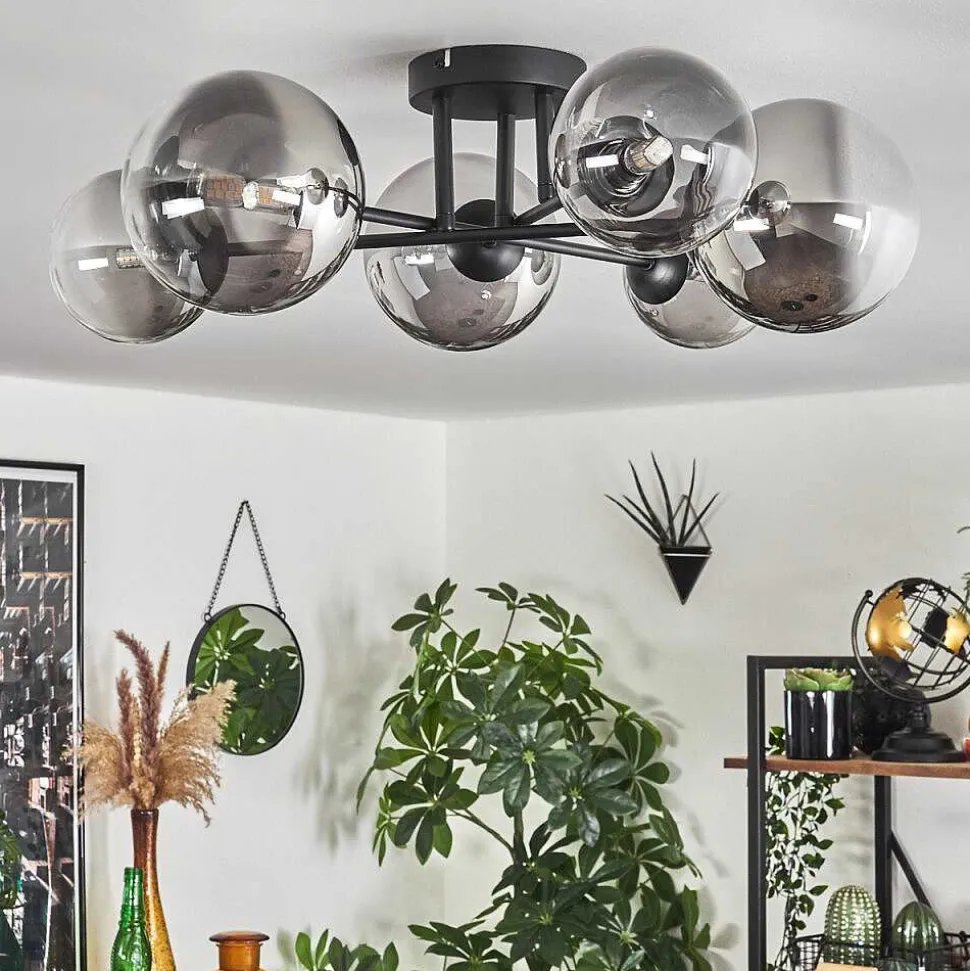 Plafonnier - Verre 12 Cm, 15 Cm Chehalis Clair, Fume, 6 Lumieres