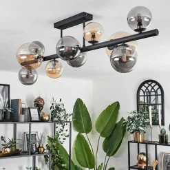 Plafonnier - Verre 10 Cm, 12 Cm, 15 Cm Chehalis Ambre, Fume, 10 Lumieres