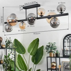 Plafonnier - Verre 10 Cm, 12 Cm, 15 Cm Chehalis Ambre, Fume, 10 Lumieres