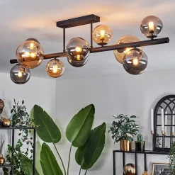 Plafonnier - Verre 10 Cm, 12 Cm, 15 Cm Chehalis Ambre, Fume, 10 Lumieres