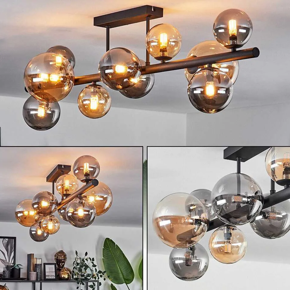 Plafonnier - Verre 10 Cm, 12 Cm, 15 Cm Chehalis Ambre, Fume, 10 Lumieres