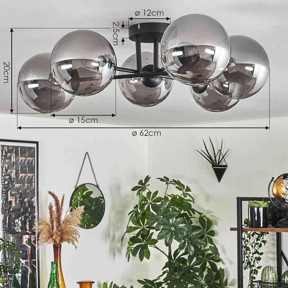 Plafonnier - Verre 15 Cm Chehalis Fume, 6 Lumieres