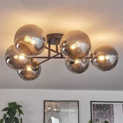 Plafonnier - Verre 15 Cm Chehalis Fume, 6 Lumieres