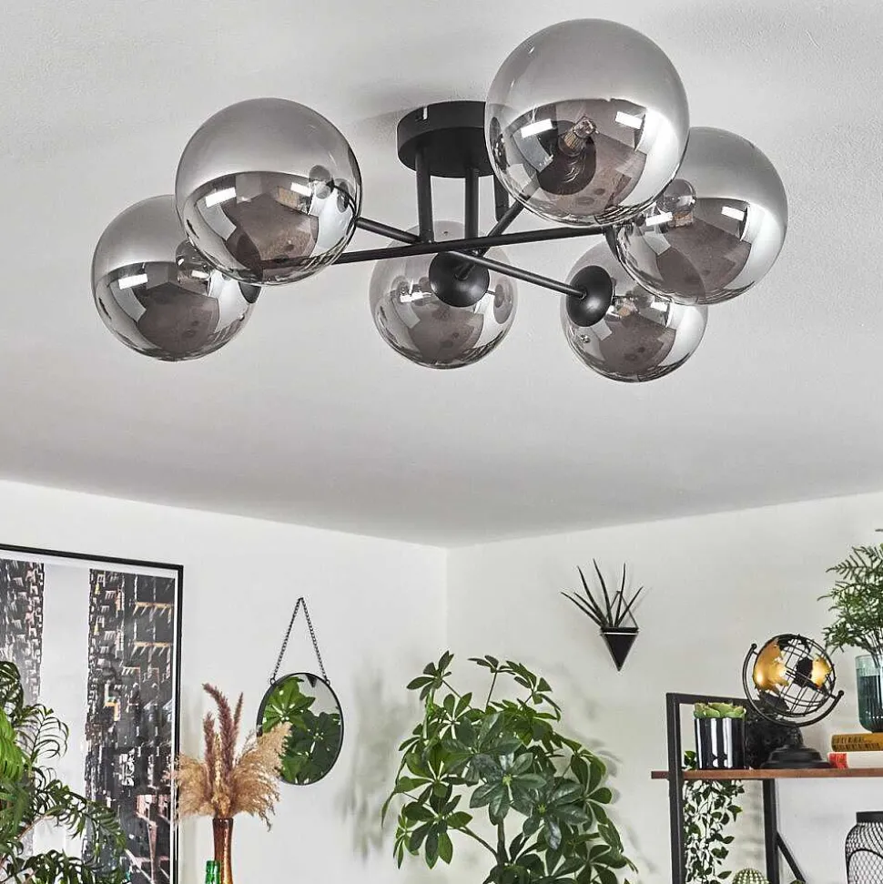 Plafonnier - Verre 15 Cm Chehalis Fume, 6 Lumieres