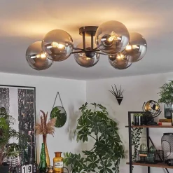 Plafonnier - Verre 15 Cm Chehalis Fume, 6 Lumieres