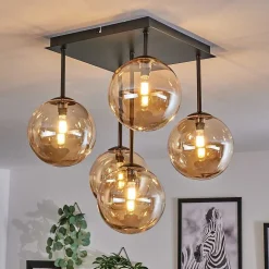 Plafonnier - Verre Chehalis Ambre, 5 Lumieres