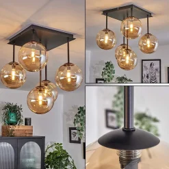 Plafonnier - Verre Chehalis Ambre, 5 Lumieres