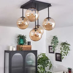 Plafonnier - Verre Chehalis Ambre, 5 Lumieres