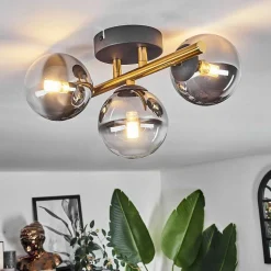 Plafonnier - Verre Chehalis Or, Noir, 3 Lumieres