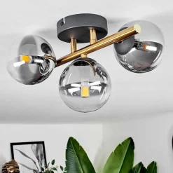 Plafonnier - Verre Chehalis Or, Noir, 3 Lumieres