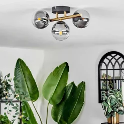 Plafonnier - Verre Chehalis Or, Noir, 3 Lumieres