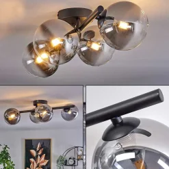 Plafonnier - Verre Chehalis Clair, Fume, 4 Lumieres