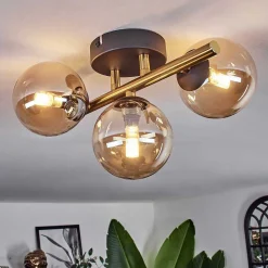 Plafonnier - Verre Chehalis Or, Noir, 3 Lumieres