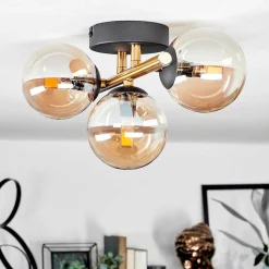 Plafonnier - Verre Chehalis Or, Noir, 3 Lumieres
