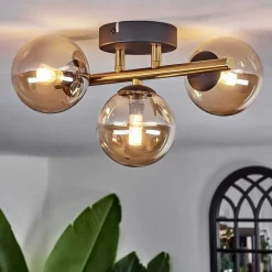 Plafonnier - Verre Chehalis Or, Noir, 3 Lumieres