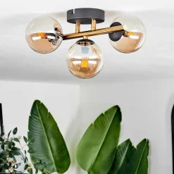 Plafonnier - Verre Chehalis Or, Noir, 3 Lumieres