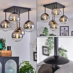 Plafonnier - Verre Chehalis Clair, Fume, 5 Lumieres