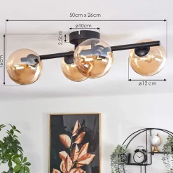 Plafonnier - Verre Chehalis Ambre, 4 Lumieres