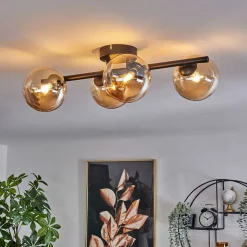 Plafonnier - Verre Chehalis Ambre, 4 Lumieres