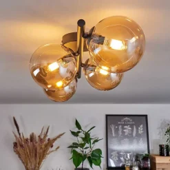 Plafonnier - Verre Chehalis Ambre, 4 Lumieres