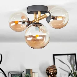 Plafonnier - Verre Chehalis Or, Noir, 3 Lumieres