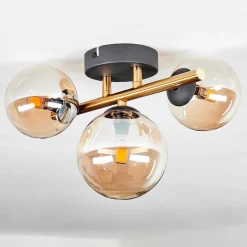 Plafonnier - Verre Chehalis Or, Noir, 3 Lumieres
