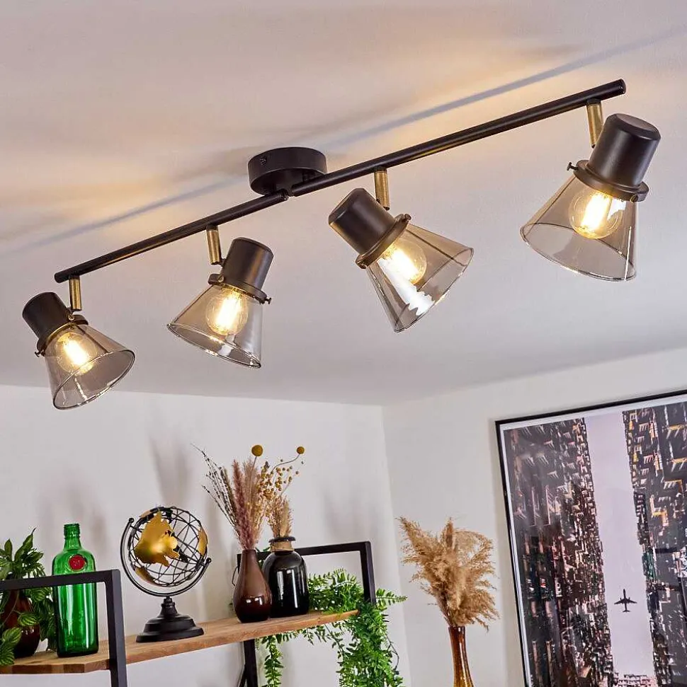 Plafonnier Abel Noir Dore, 4 Lumieres