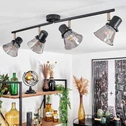 Plafonnier Abel Noir Dore, 4 Lumieres